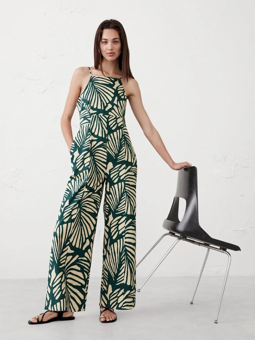 Banana Republic Green and Cream Printed Romper